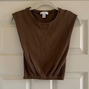 Topshop Brown Ribbed Cropped Muscle Tee